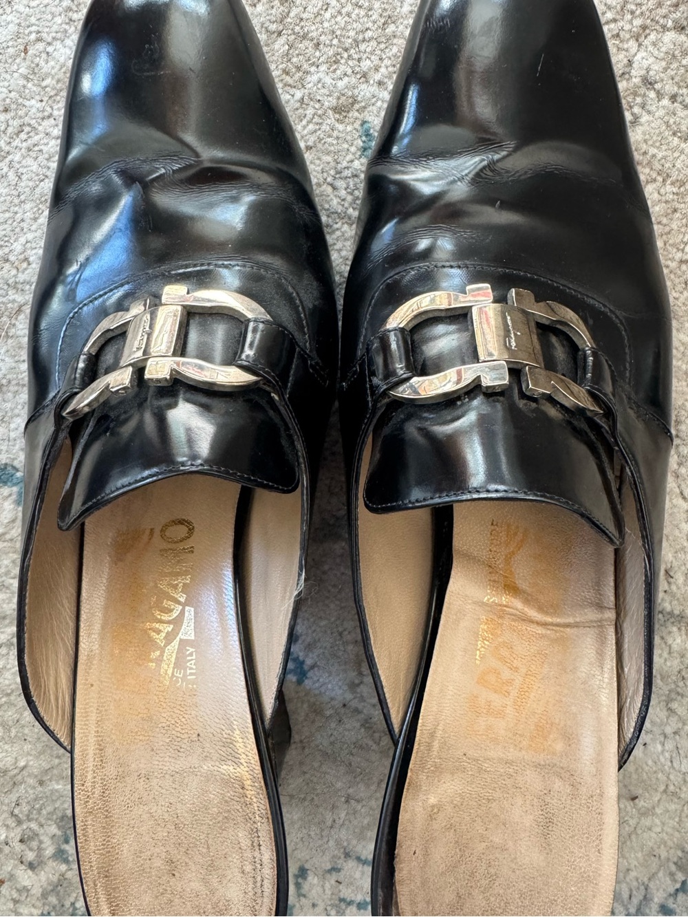 Salvatore Ferragamo Black Leather Women's Slip-On Loafer Mules 9.5B